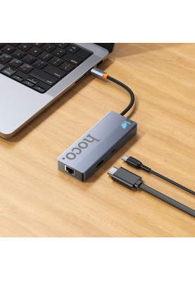 USB-хаб HOCO HB51 Wow 6-in-1 multi-function converter (HDTV+RJ45+PD+USB3.0*3) Deep Space Gray