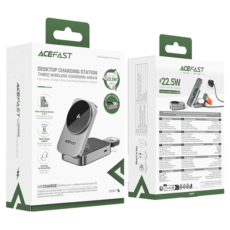 Бездротовий зарядний пристрій ACEFAST E22 Desktop 3-in-1 Wireless Charging holder Metal Gray