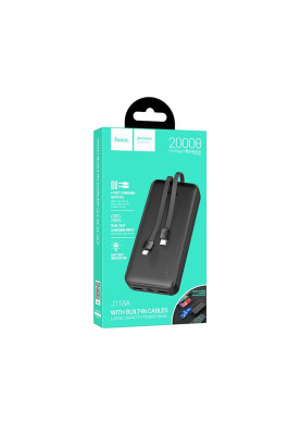 Зовнішній акумулятор HOCO J118A Speed energy power bank with cable(20000mAh) Black