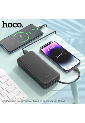 Зовнішній акумулятор HOCO J118A Speed energy power bank with cable(20000mAh) Black