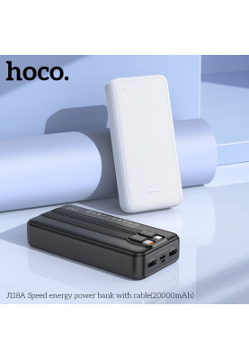 Зовнішній акумулятор HOCO J118A Speed energy power bank with cable(20000mAh) Black