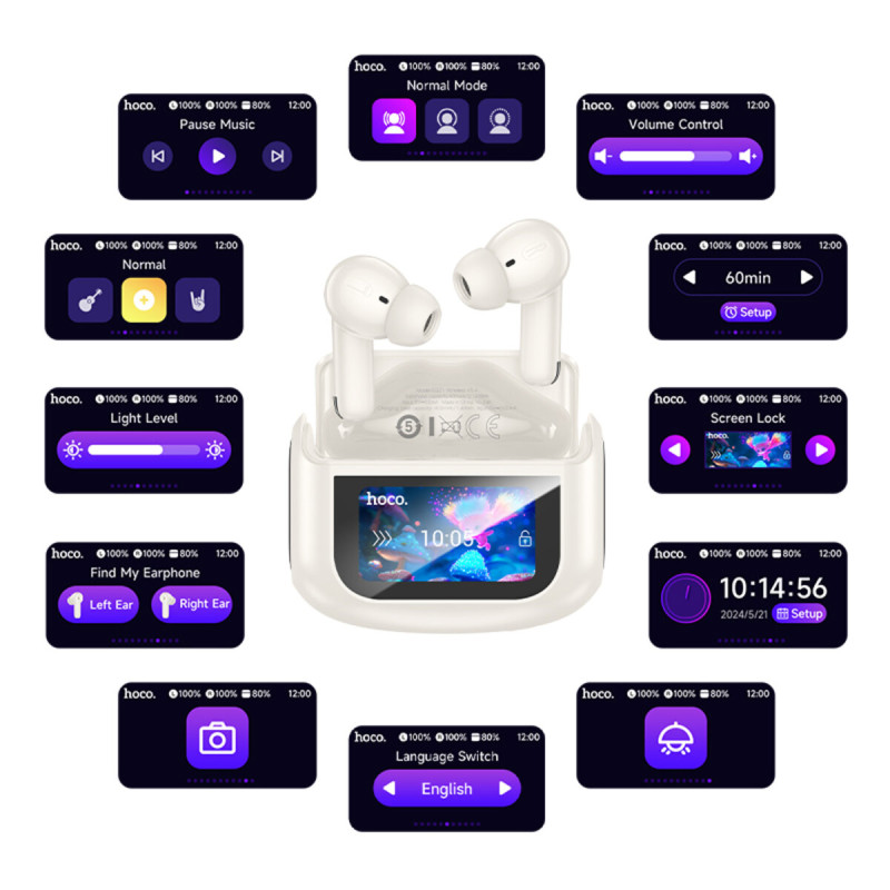 Бездротові навушники HOCO EQ21 Sandy true wireless ANC+ENC noise reduction touch screen BT headset Cloudy White