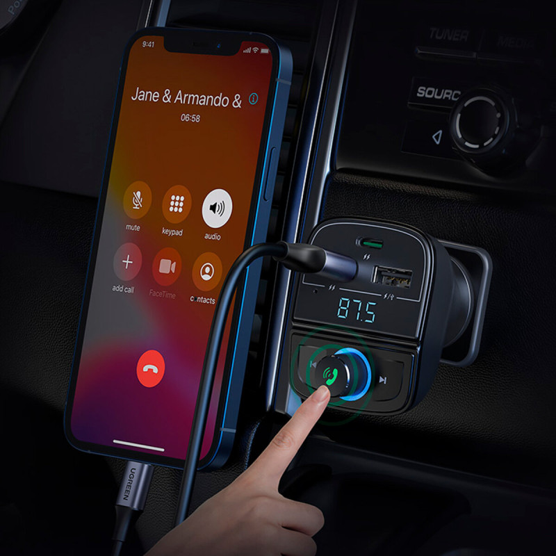 АЗП з FM-модулятором UGREEN CD229 FM&Bluetooth Transmitter&Car Charger + TF  Slot Black