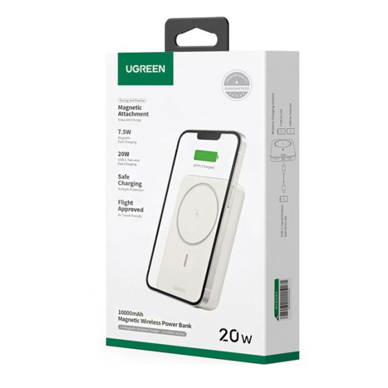 Зовнішній акумулятор UGREEN PB561 10000mAh MIni Magnetic Wireless 20W