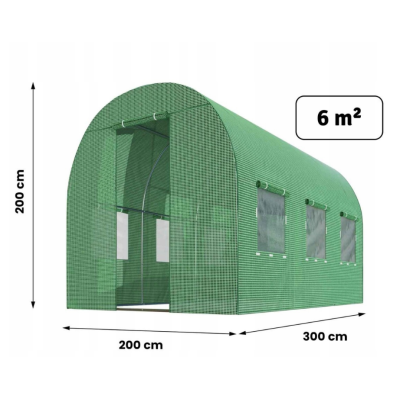 Садова теплиця з вікнами Plonos 6m2 Зелена = 200х300х200 см (4910-A)
