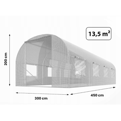 Садова теплиця з вікнами Plonos 13,5m2 Біла = 450х300х200 см (4975)