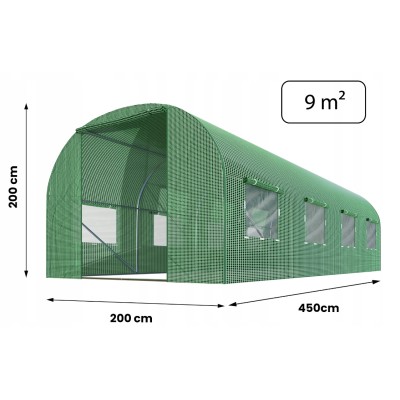 Садова теплиця з вікнами Plonos 9m2 Зелена = 200х450х200 см (4915-A)