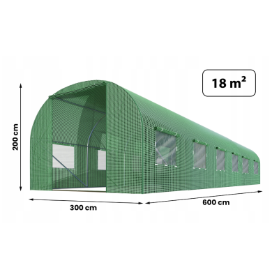 Садова теплиця з вікнами Plonos 18m2 Зелена = 300х600х200 см (4918)