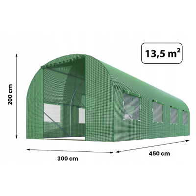 Садова теплиця з вікнами Plonos 13,5 m2 Зелена = 300х450х200 см (4917)