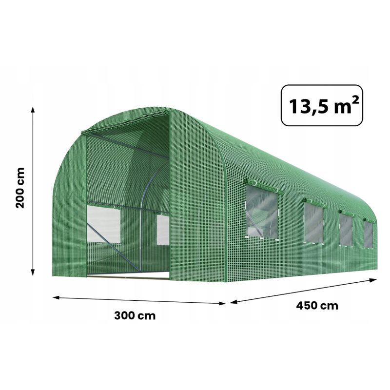 Садова теплиця з вікнами Plonos 13,5 m2 Зелена = 300х450х200 см (4917)