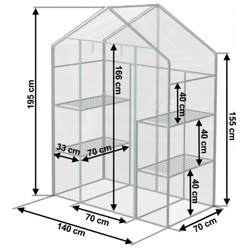Стелаж-теплиця Plonos Зелена 195 х 140 х 70 см (4922)