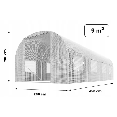 Садова теплиця з вікнами Plonos 9m2 Біла = 450х200х200 см (4972-A)