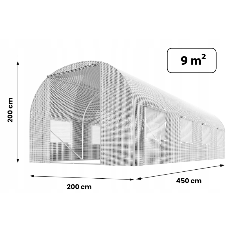 Садова теплиця з вікнами Plonos 9m2 Біла = 450х200х200 см (4972-A)