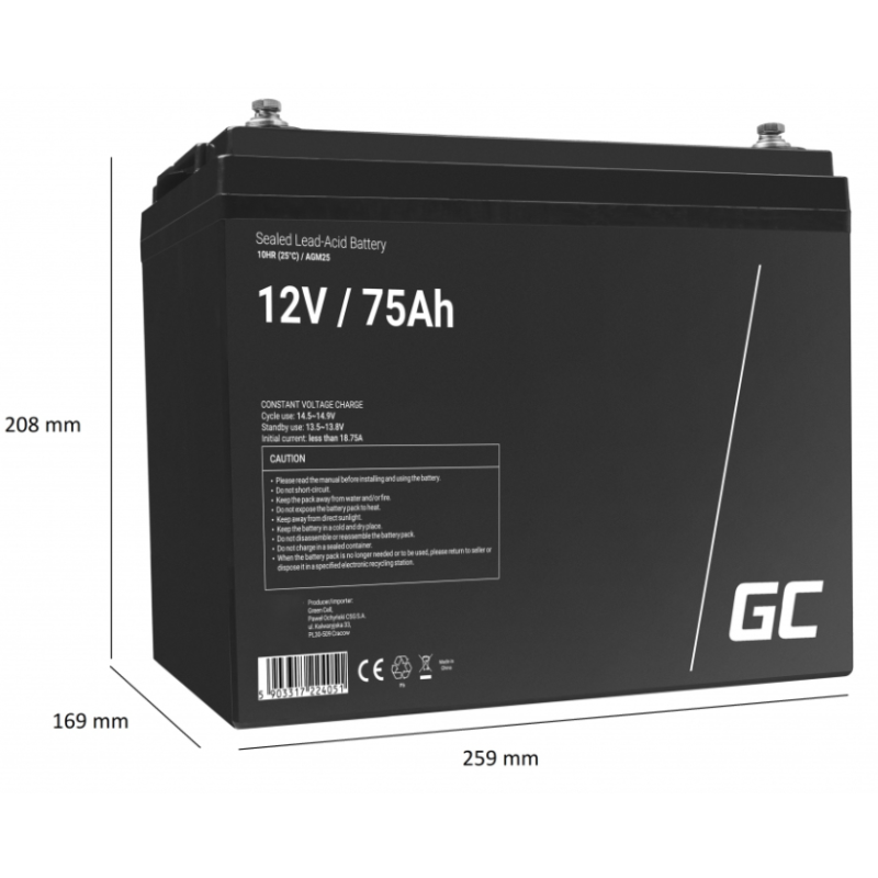 AGM Акумулятор 75Ah 12V Green Cell VRLA (AGM25)