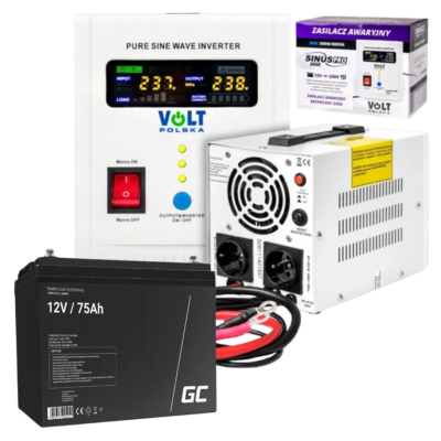 Аварійний комплект Volt Polska SINUS PRO 500 E 12/230V 350/500W + Акумулятор Green Cell AGM VRLA 75Ah 12V