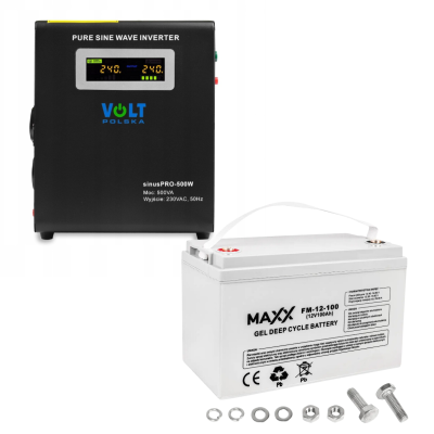 ДБЖ / Інвертор Volt Polska SINUS PRO 500 W 12/230V 300/500W + Акумулятор гелевий 4SUN MAXX GEL 100 Ah