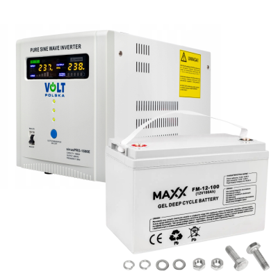 Комплект Volt Polska SINUS PRO 1500E 12/230V 1000/1500W + Акумулятор гелевий 4SUN MAXX GEL 100 Ah