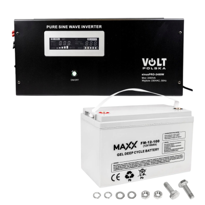 Комплект Volt Polska SINUS PRO 2400W 12/230V 1600/2400W + Акумулятор гелевий 4SUN MAXX GEL 100 Ah