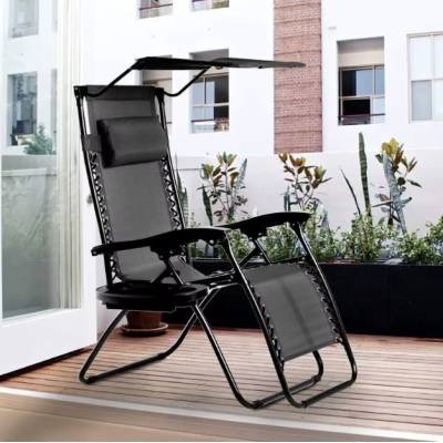 Розкладне крісло шезлонг LEOBRO Zero Gravity Black з козирком (LB-ZGC-T1-BLK)