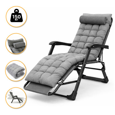 Розкладне крісло ліжко з подушкою LEOBRO Темно-сірий (LB-FCB-G1-GRY)