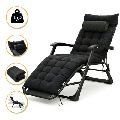 Розкладне крісло ліжко з подушкою LEOBRO Чорний (LB-FCB-G1-BLK)