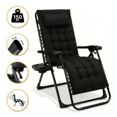 Розкладне крісло шезлонг LEOBRO Zero Gravity Premium Plus Black (LB-ZGC-K2-BLK)