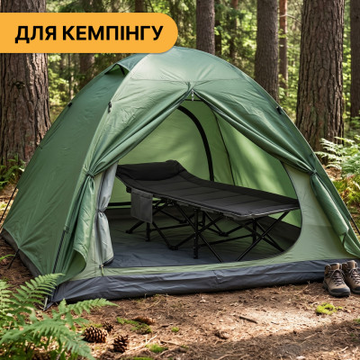 Туристична похідна розкладачка з вбудованим матрацом LEOBRO Black (LB-CC-K1-BLK)