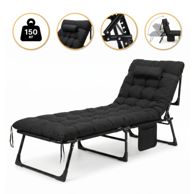 Розкладне ліжко (розкладачка) з матрацом і подушкою LEOBRO Black (LB-FB-A1-BLK)