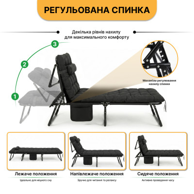 Розкладне ліжко (розкладачка) з матрацом і подушкою LEOBRO Black (LB-FB-A1-BLK)