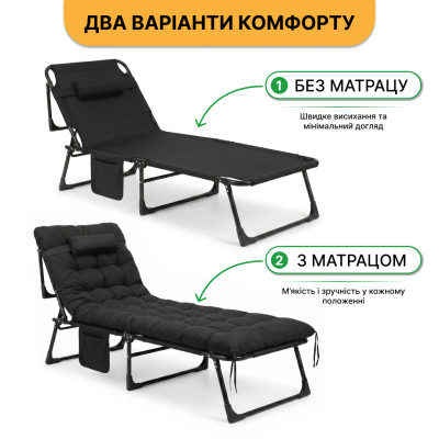 Розкладне ліжко (розкладачка) з матрацом і подушкою LEOBRO Black (LB-FB-A1-BLK)