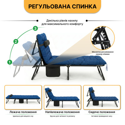 Розкладне ліжко (розкладачка) з матрацом і подушкою LEOBRO Blue (LB-FB-A1-BLU)