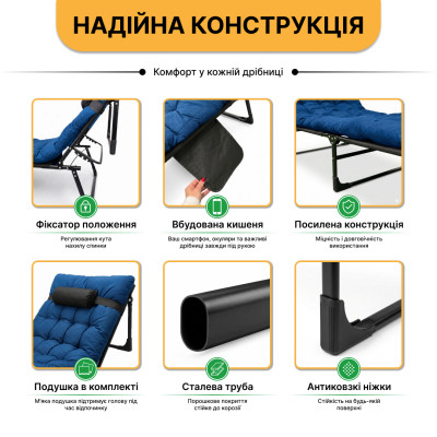 Розкладне ліжко (розкладачка) з матрацом і подушкою LEOBRO Blue (LB-FB-A1-BLU)