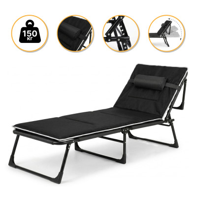 Розкладне ліжко (розкладачка) з Mesh-матрацом і подушкою LEOBRO Black (LB-FB-A2-BLK)