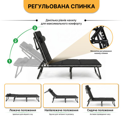 Розкладне ліжко (розкладачка) з Mesh-матрацом і подушкою LEOBRO Black (LB-FB-A2-BLK)