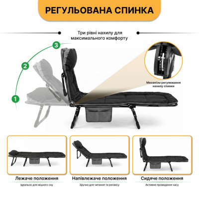 Розкладне ліжко (розкладачка) з вбудованим матрацом LEOBRO Black (LB-FB-M1-BLK) Розкладне ліжко (розкладачка) з вбудованим матрацом LEOBRO Black (LB-FB-M1-BLK)