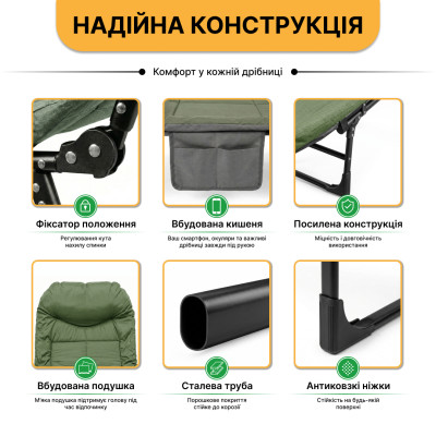 Розкладне ліжко (розкладачка) з вбудованим матрацом LEOBRO Green (LB-FB-M1-GRN)