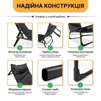 Розкладне ліжко (розкладачка) з вбудованим матрацом LEOBRO Black (LB-FB-S1-BLK)