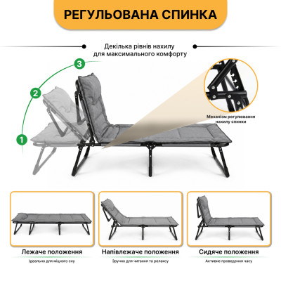 Розкладне ліжко (розкладачка) з вбудованим матрацом LEOBRO Grey (LB-FB-S1-GRY)