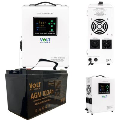 Комплект Volt Polska SINUS PRO 900 E PLUS 12/230V 600/900W + Акумулятор AGM 12V 100 Ah (6AKUXAG100)