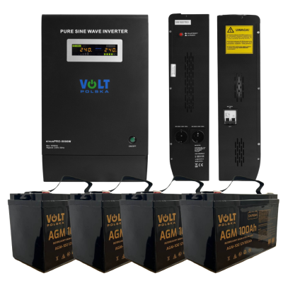 Комплект Гібридний ДБЖ/інвертор Volt Polska SINUS PRO 5000 E + 4 Акумулятора AGM Volt Polska 100 Ah
