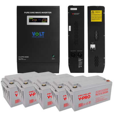 Комплект Гібридний ДБЖ/інвертор Volt Polska SINUS PRO 5000 E + 4 Акумулятора AGM Volt Polska 74 Ah