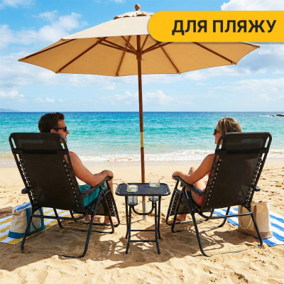 Комплект 2-а розкладні крісла-шезлонга + столик Zero Gravity LEOBRO Чорний (LB-ZGT-F3-BLK)