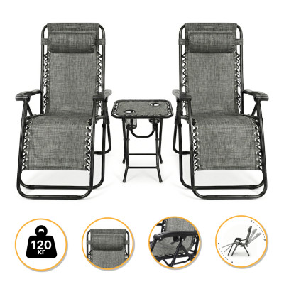 Комплект 2-а розкладні крісла-шезлонга + столик Zero Gravity LEOBRO Сірий (LB-ZGT-F3-GRY)
