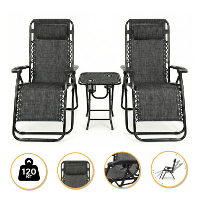 Комплект 2-а розкладні крісла-шезлонга + столик Zero Gravity LEOBRO Темно-сірий (LB-ZGT-F3-DGR)
