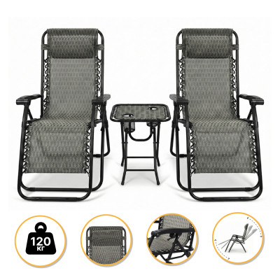 Комплект 2-а розкладні крісла-шезлонга + столик Zero Gravity LEOBRO Plaid (LB-ZGT-F3-PLD)