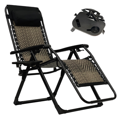 Розкладне крісло шезлонг LEOBRO Zero Gravity Premium Grey Rattan (LB-ZGC-G2-RG)