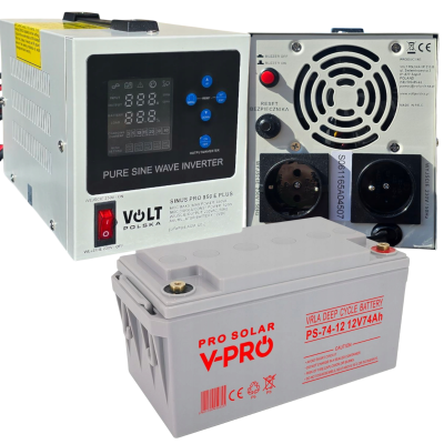 Комплект аварійного живлення VOLT Polska SINUS PRO 850 E PLUS 12/230V 500/850 Вт + AGM акумулятор 74 Ah