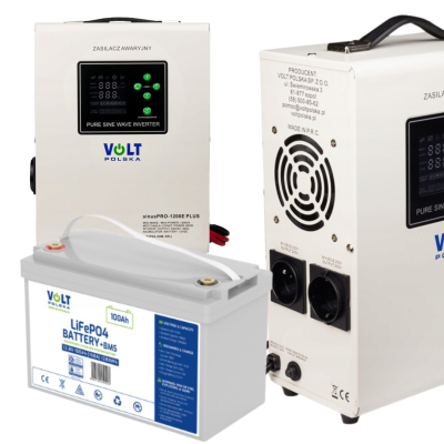 Аварійний комплект інвертор Volt Polska SINUS PRO 1200 E PLUS 800/1200W + Акумулятор  LiFePO4 100 Аh 12,8V