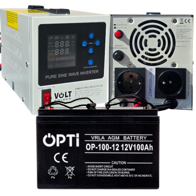 Аварійний комплект живлення Volt Polska SINUS PRO 850 E PLUS 12/230V 500/850W + Акумулятор Volt OPTI 12V 110 Ah