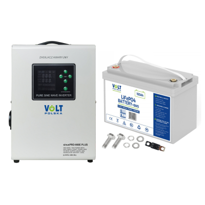 Комплект Volt Polska SINUS PRO 900 E PLUS 12/230V 600/900W + Акумулятор LiFePO4 12,8V 100 Ah 100A